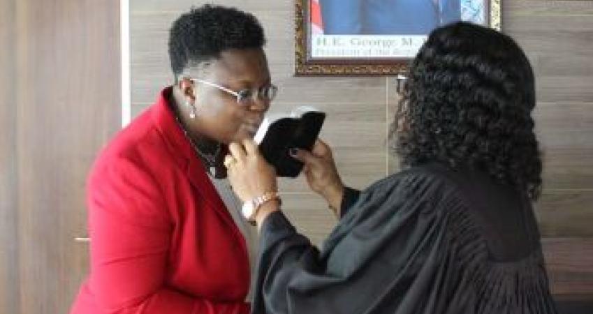 Acting CBL DG for Operations, Madam Pearson taking the oath of office
