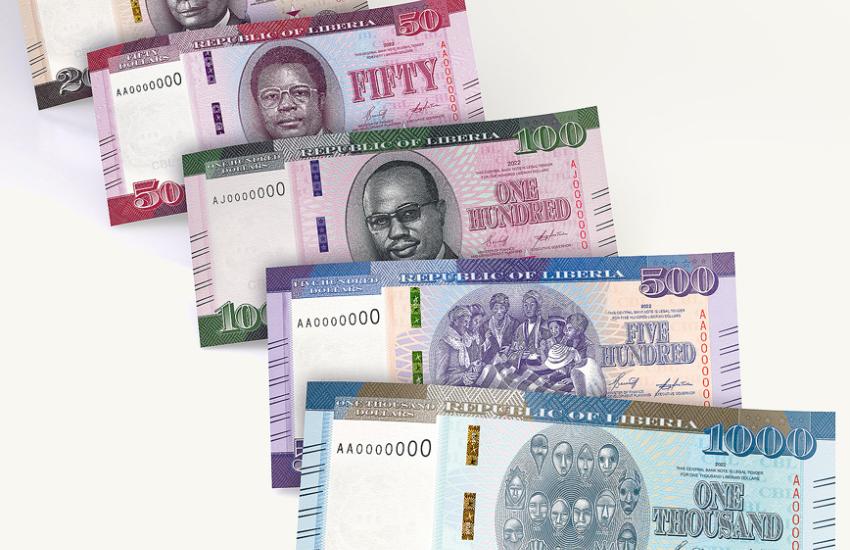 The new family of Liberian banknote awarded Best Banknotes series. The L$20, L$50, L$100, L$500 and $1000 are secured with state-of-the-art rolling star and threads.